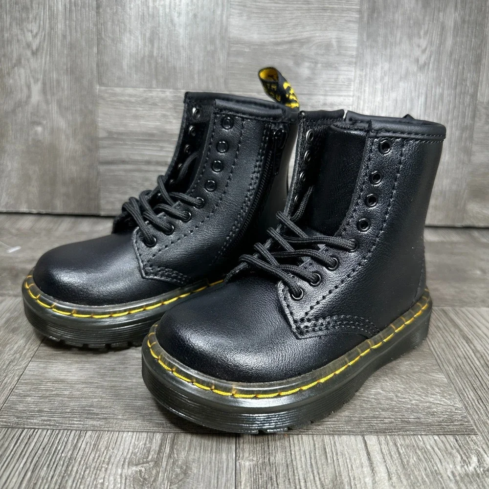 Dr. Martens 1460 Boots Kids 7 Toddler Black Leather Combat Side Zip NEW